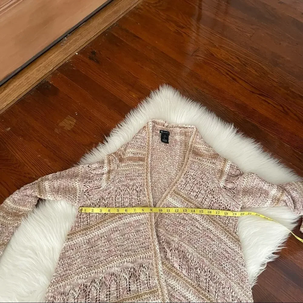 Tan Pink Open Cardigan Open Knit by New Directions size small Fall Layer Sweater